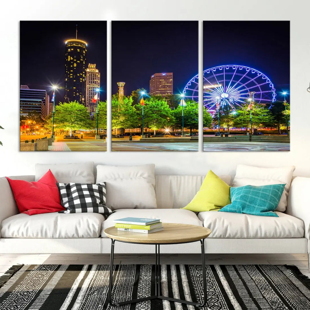 Atlanta City Night Ferris Wheel Photo Print on Canvas Wall Art Ready to Hang