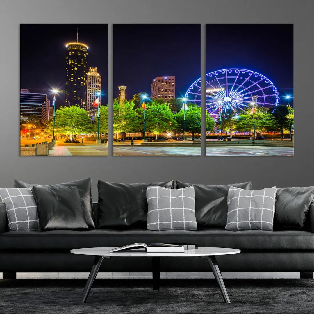 Atlanta City Night Ferris Wheel Photo Print on Canvas Wall Art Ready to Hang