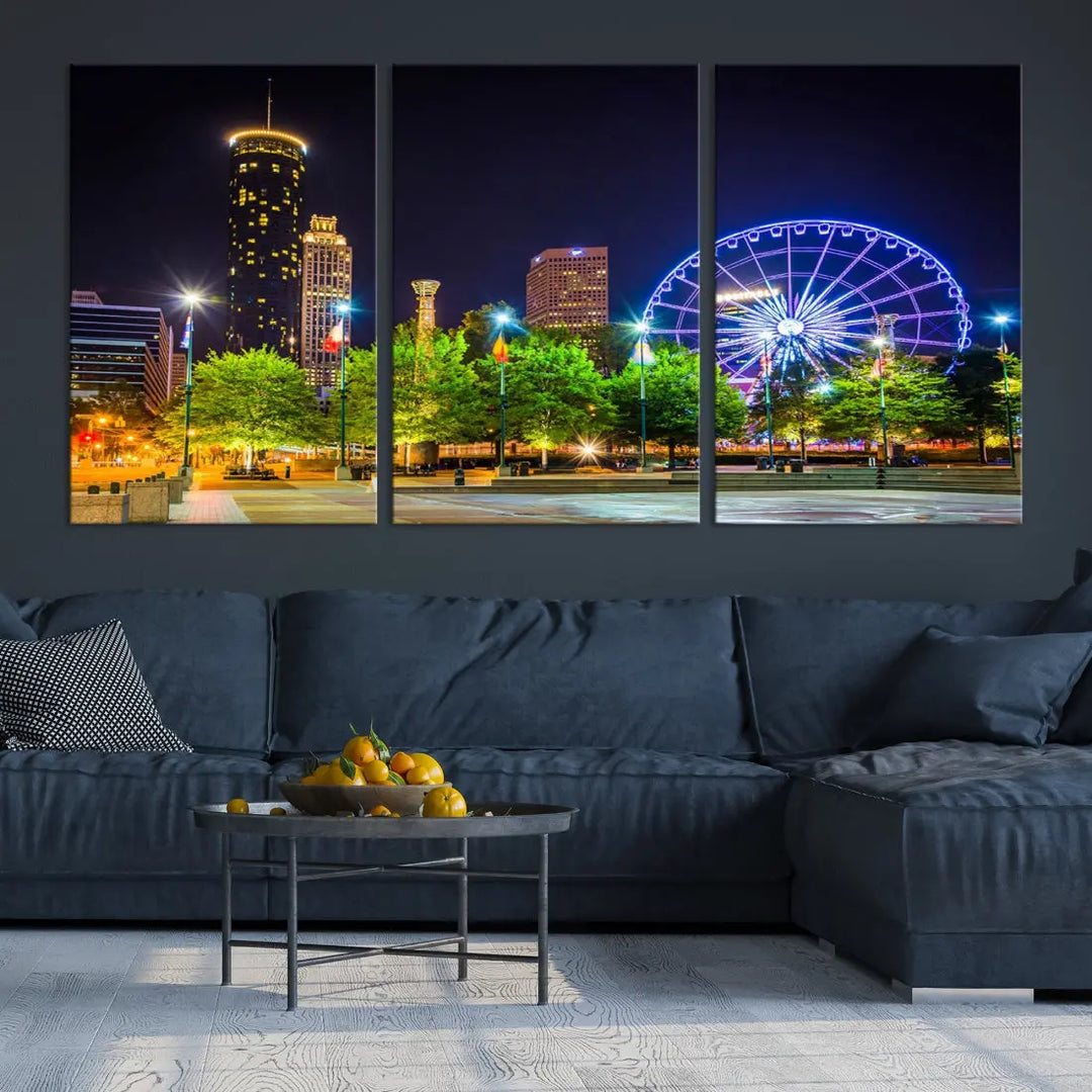 Atlanta City Night Ferris Wheel Photo Print on Canvas Wall Art Ready to Hang