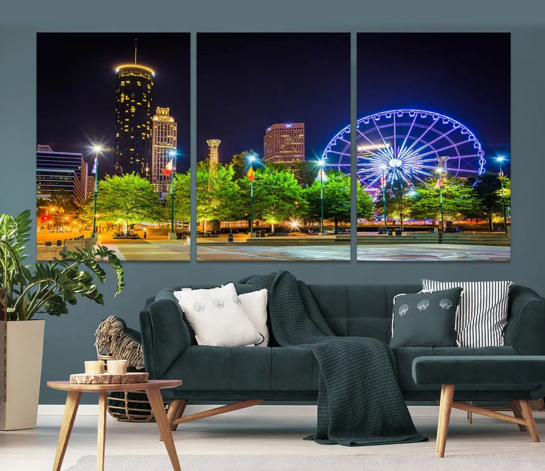 Atlanta City Night Ferris Wheel Photo Print on Canvas Wall Art Ready to Hang