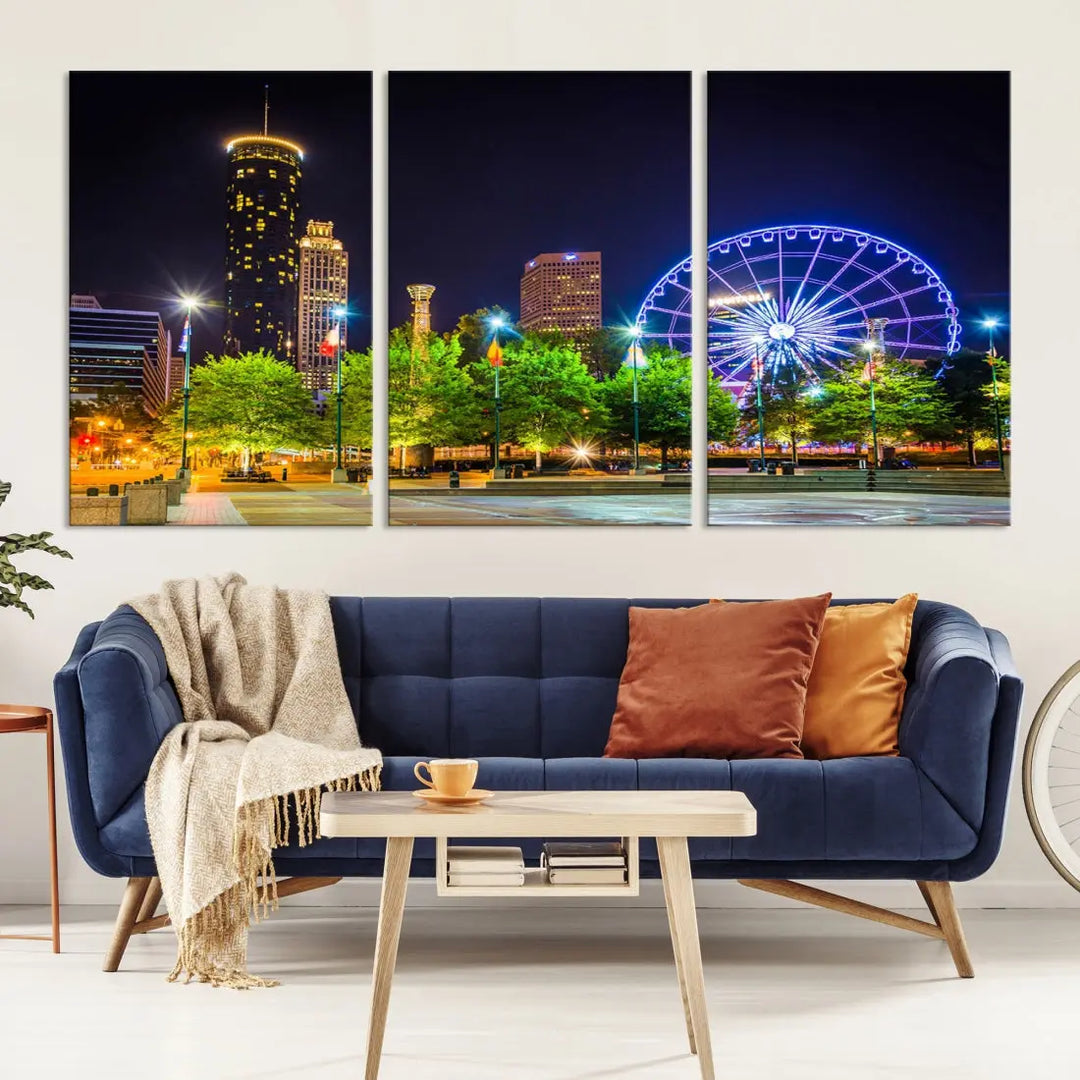 Atlanta City Night Ferris Wheel Photo Print on Canvas Wall Art Ready to Hang