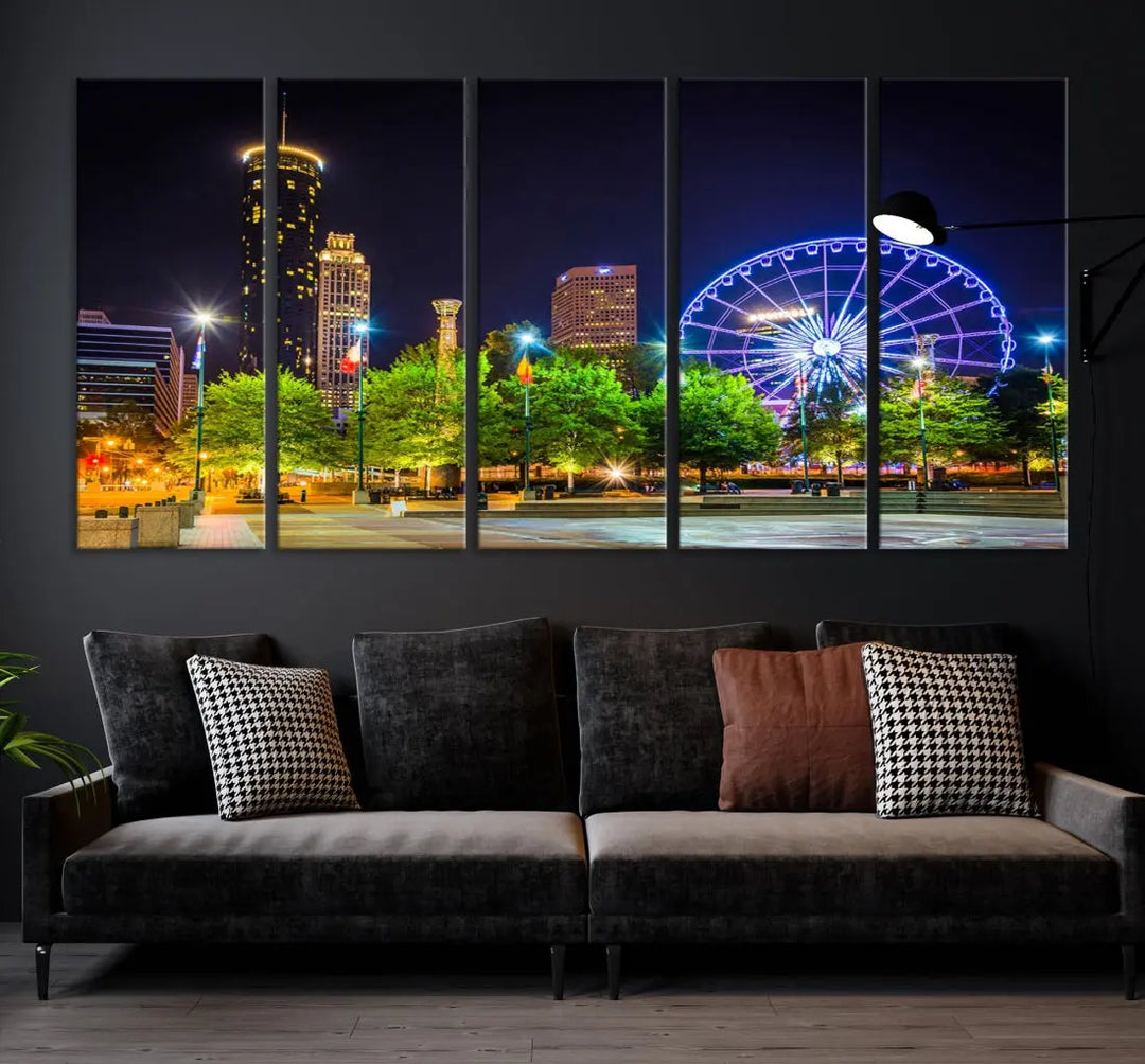 Atlanta City Night Ferris Wheel Photo Print on Canvas Wall Art Ready to Hang