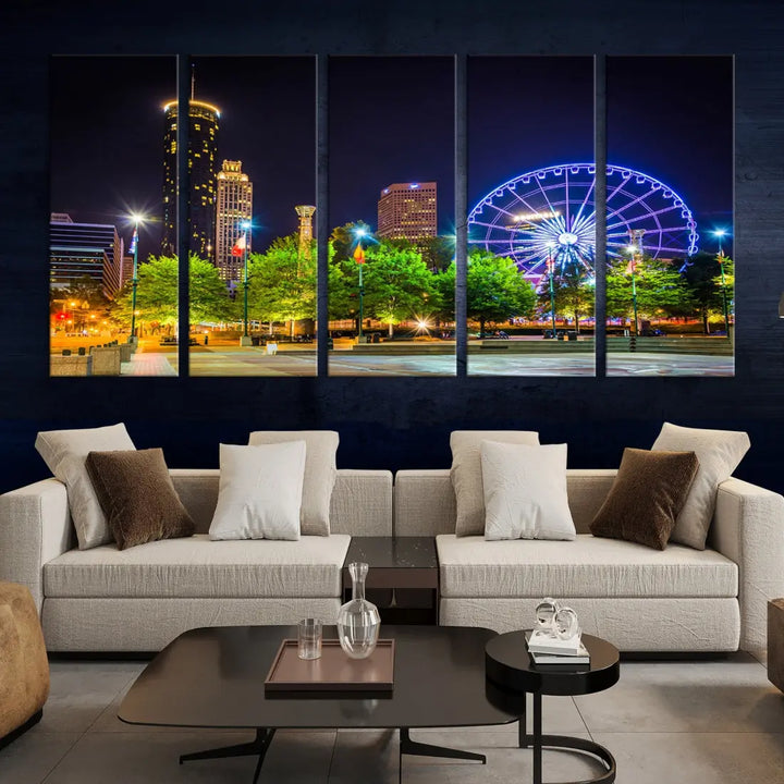 Atlanta City Night Ferris Wheel Photo Print on Canvas Wall Art Ready to Hang