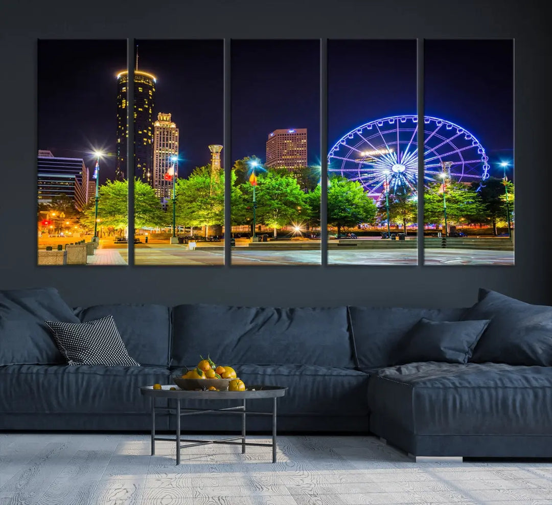 Atlanta City Night Ferris Wheel Photo Print on Canvas Wall Art Ready to Hang