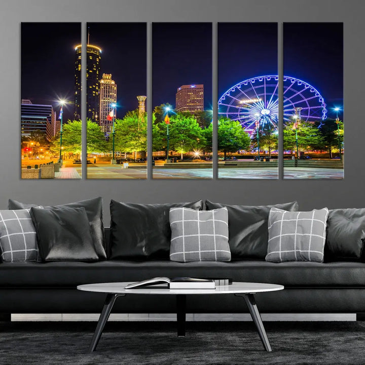 Atlanta City Night Ferris Wheel Photo Print on Canvas Wall Art Ready to Hang