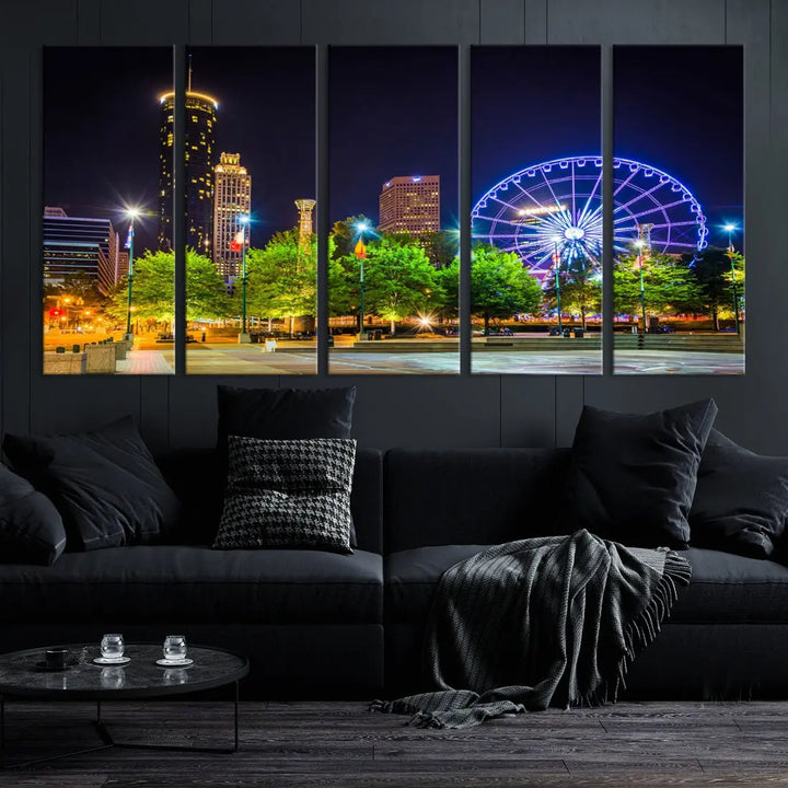 Atlanta City Night Ferris Wheel Photo Print on Canvas Wall Art Ready to Hang