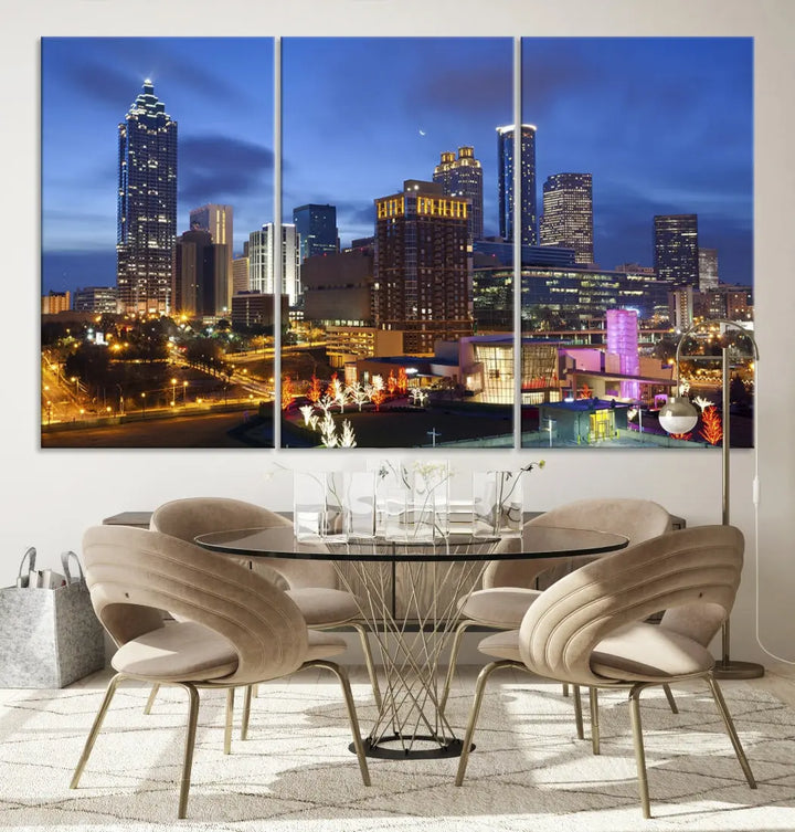 Atlanta City Night Skyline Extra Large Atlanta Cityscape Wall Art Canvas Print