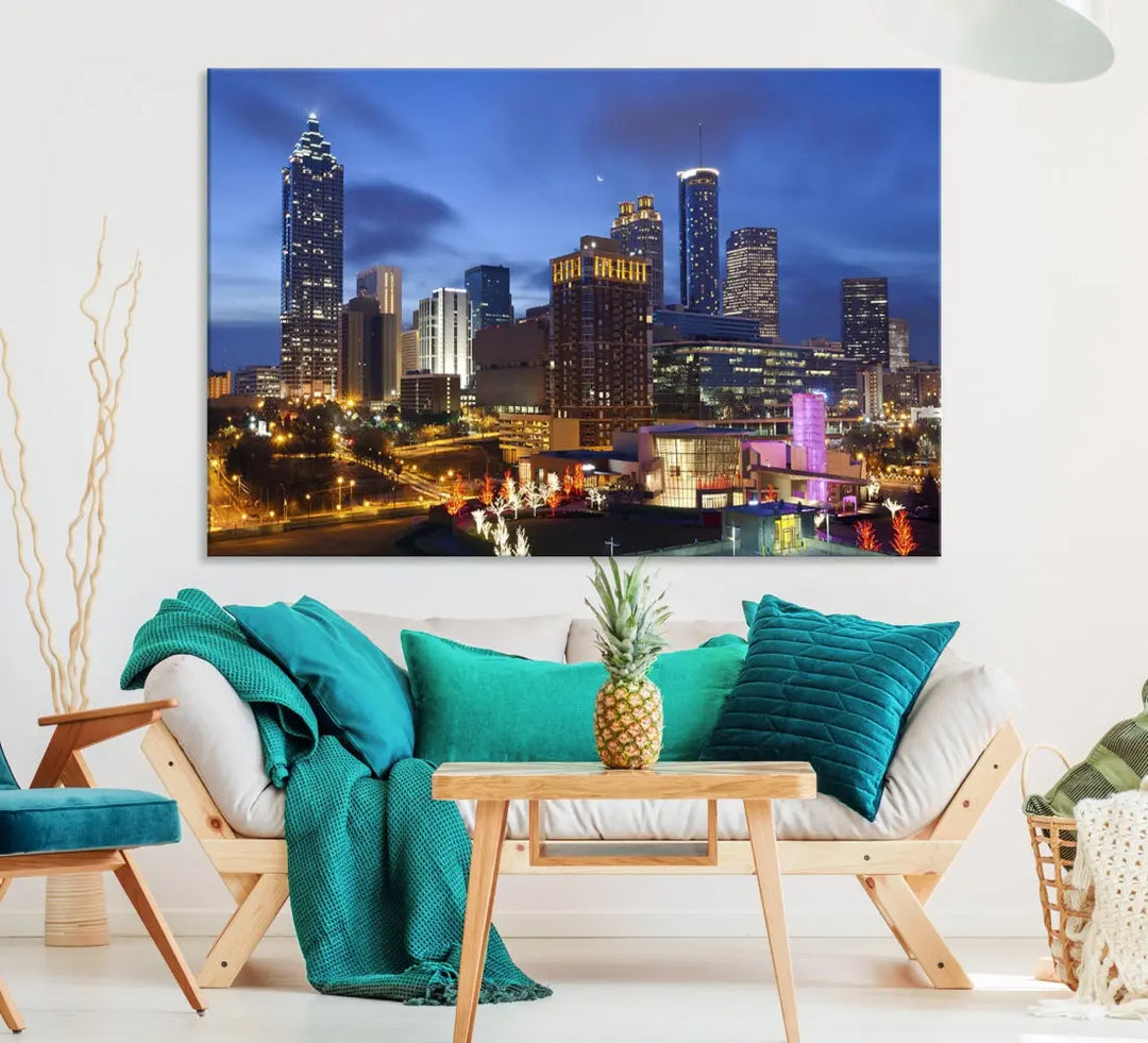 Atlanta City Night Skyline Extra Large Atlanta Cityscape Wall Art Canvas Print