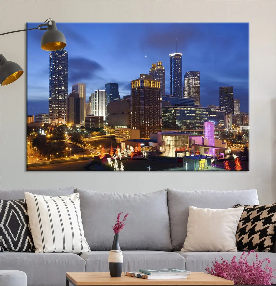 Atlanta City Night Skyline Extra Large Atlanta Cityscape Wall Art Canvas Print