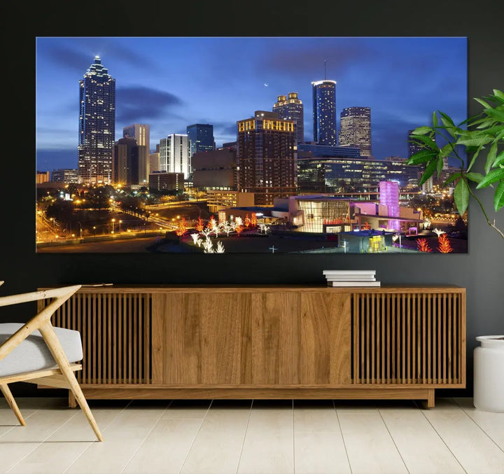 Atlanta City Night Skyline Extra Large Atlanta Cityscape Wall Art Canvas Print