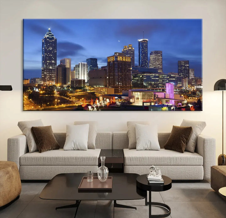 Atlanta City Night Skyline Extra Large Atlanta Cityscape Wall Art Canvas Print