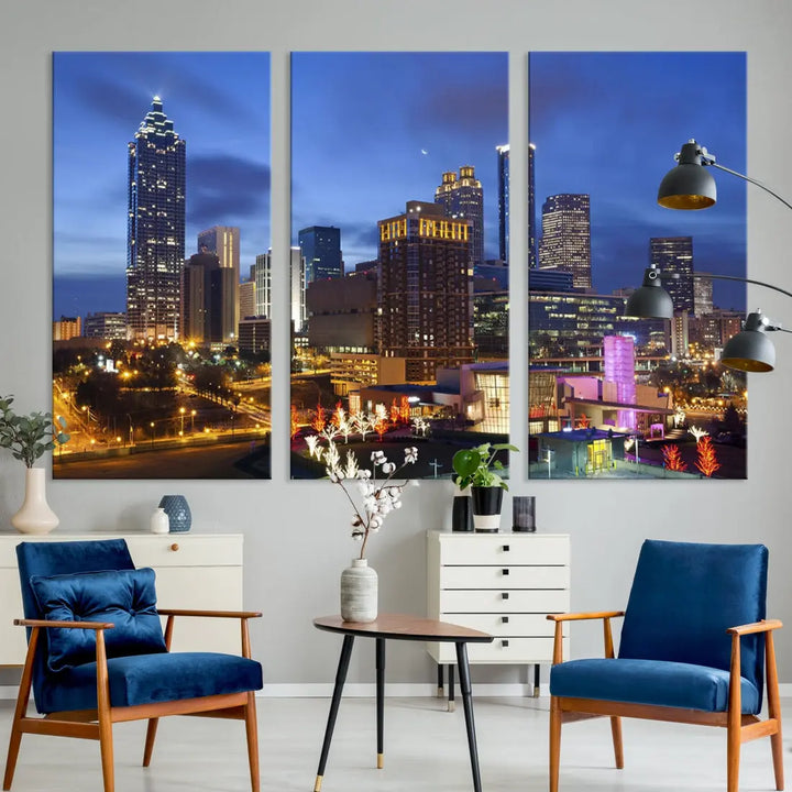 Atlanta City Night Skyline Extra Large Atlanta Cityscape Wall Art Canvas Print