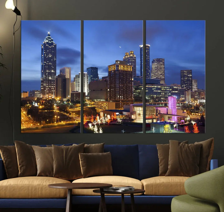 Atlanta City Night Skyline Extra Large Atlanta Cityscape Wall Art Canvas Print