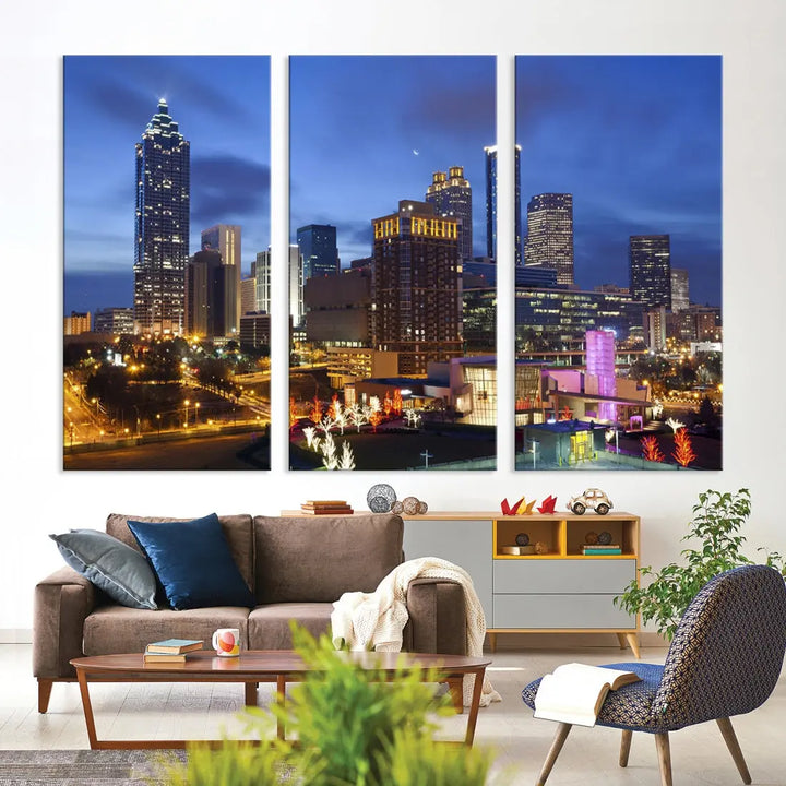 Atlanta City Night Skyline Extra Large Atlanta Cityscape Wall Art Canvas Print