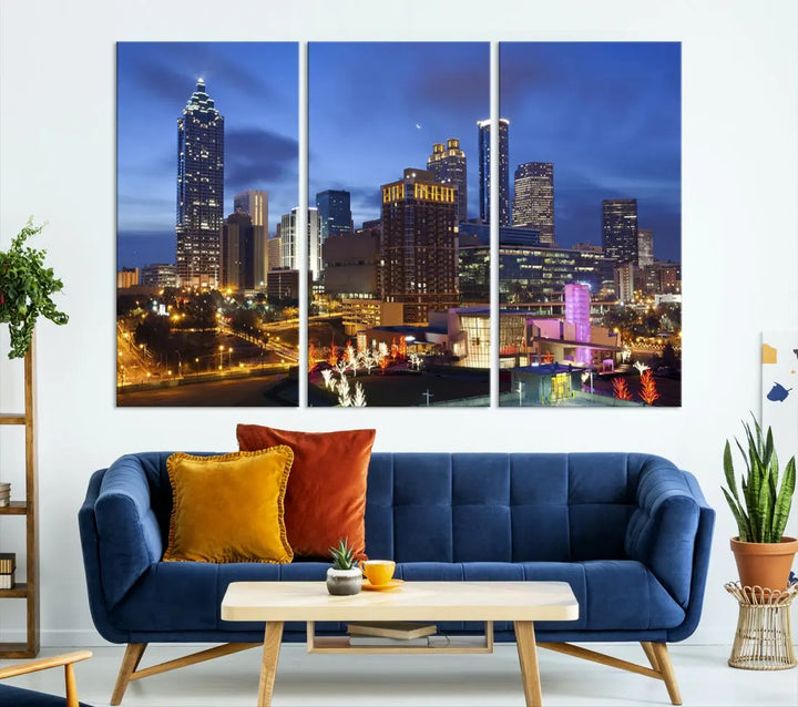 Atlanta City Night Skyline Extra Large Atlanta Cityscape Wall Art Canvas Print