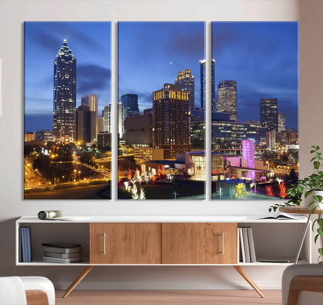 Atlanta City Night Skyline Extra Large Atlanta Cityscape Wall Art Canvas Print