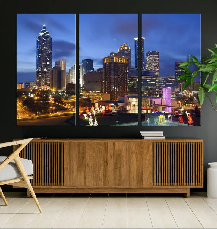 Atlanta City Night Skyline Extra Large Atlanta Cityscape Wall Art Canvas Print