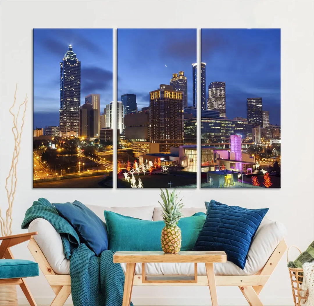 Atlanta City Night Skyline Extra Large Atlanta Cityscape Wall Art Canvas Print