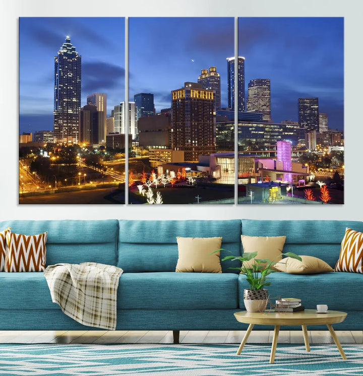 Atlanta City Night Skyline Extra Large Atlanta Cityscape Wall Art Canvas Print