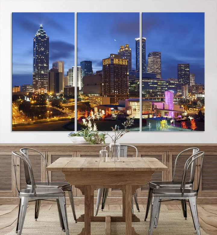 Atlanta City Night Skyline Extra Large Atlanta Cityscape Wall Art Canvas Print