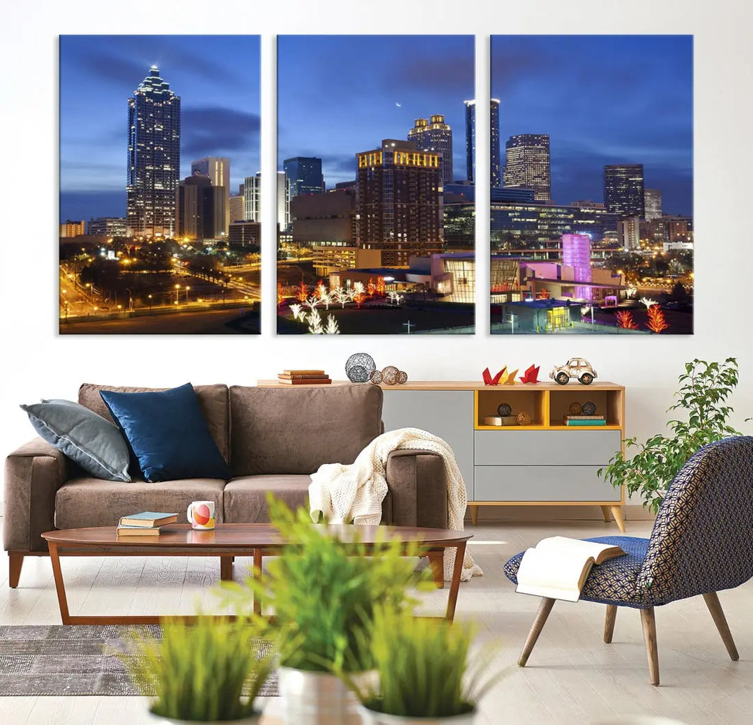 Atlanta City Night Skyline Extra Large Atlanta Cityscape Wall Art Canvas Print