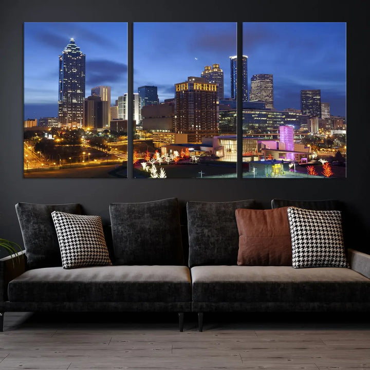 Atlanta City Night Skyline Extra Large Atlanta Cityscape Wall Art Canvas Print