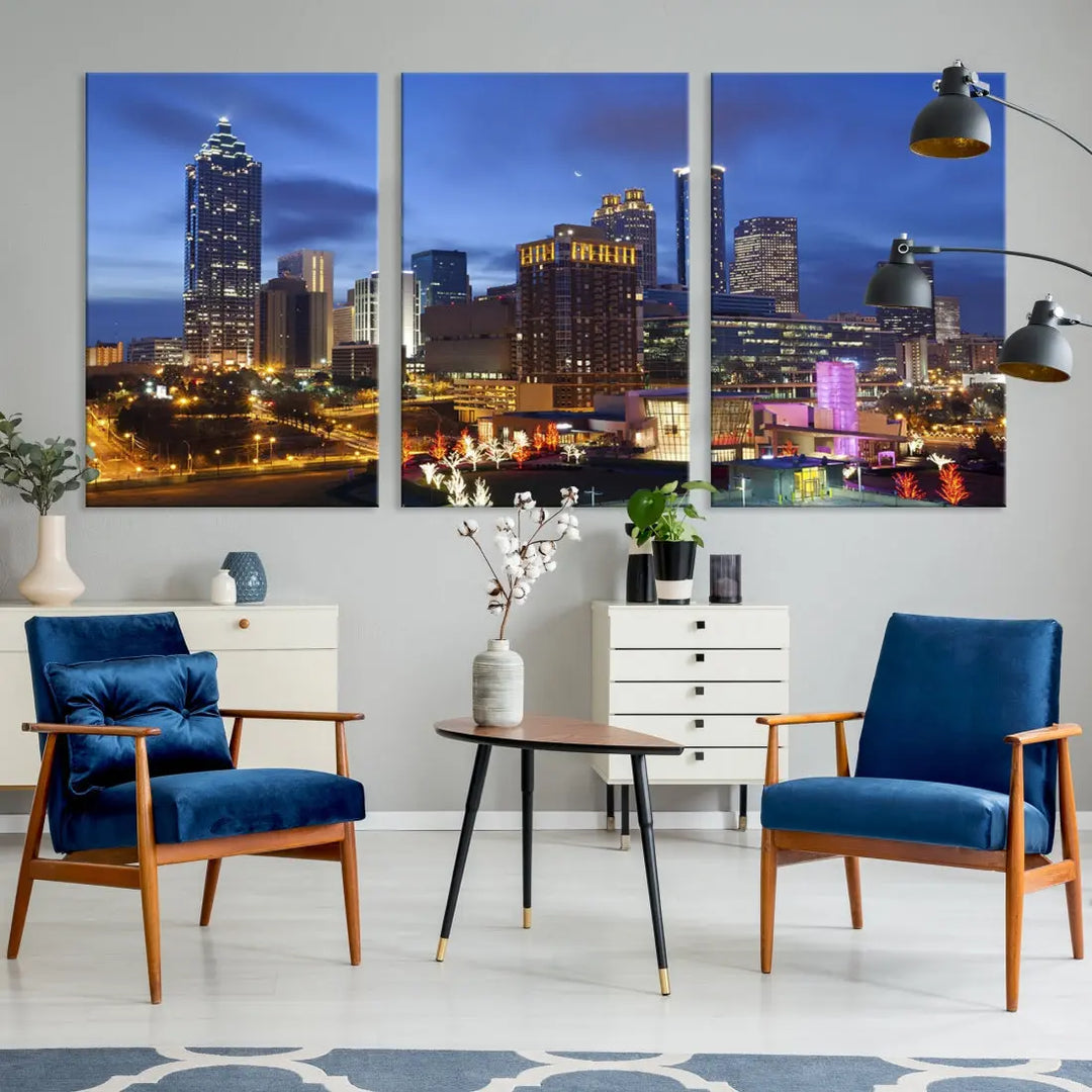 Atlanta City Night Skyline Extra Large Atlanta Cityscape Wall Art Canvas Print