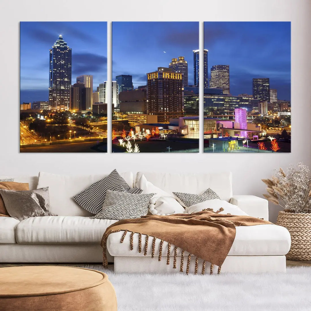 Atlanta City Night Skyline Extra Large Atlanta Cityscape Wall Art Canvas Print