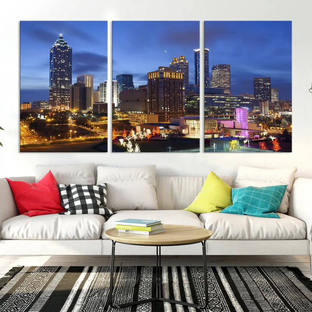 Atlanta City Night Skyline Extra Large Atlanta Cityscape Wall Art Canvas Print