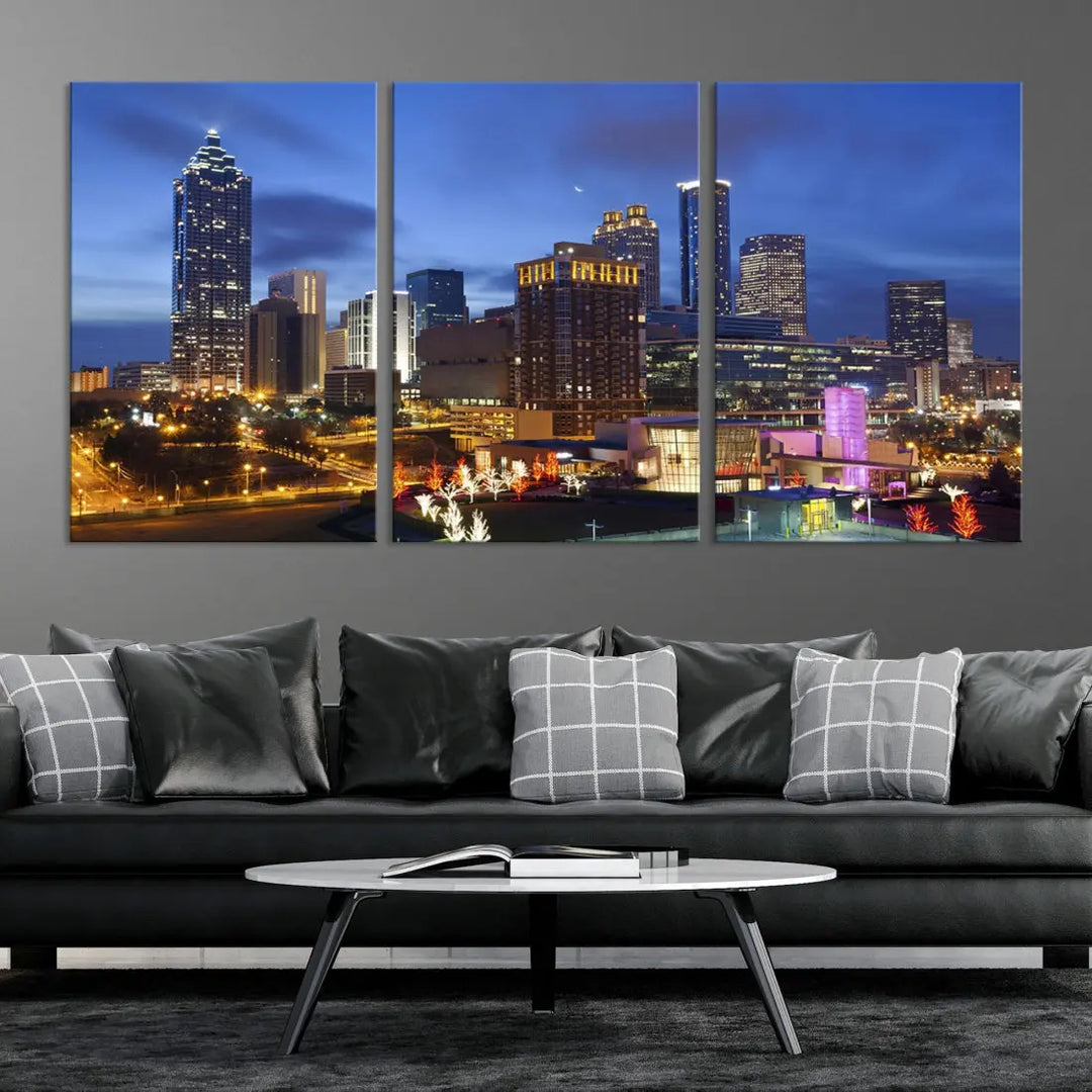 Atlanta City Night Skyline Extra Large Atlanta Cityscape Wall Art Canvas Print