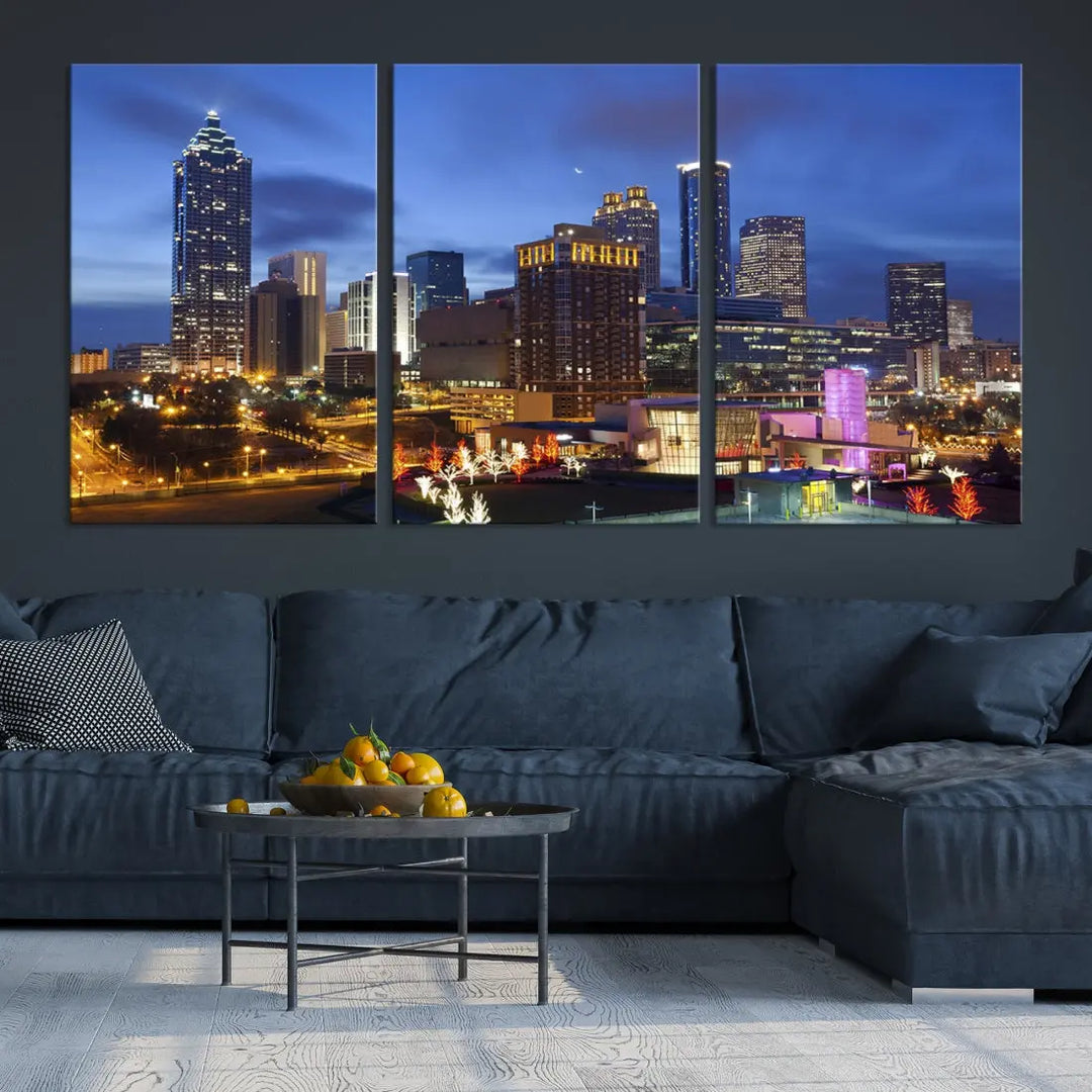 Atlanta City Night Skyline Extra Large Atlanta Cityscape Wall Art Canvas Print