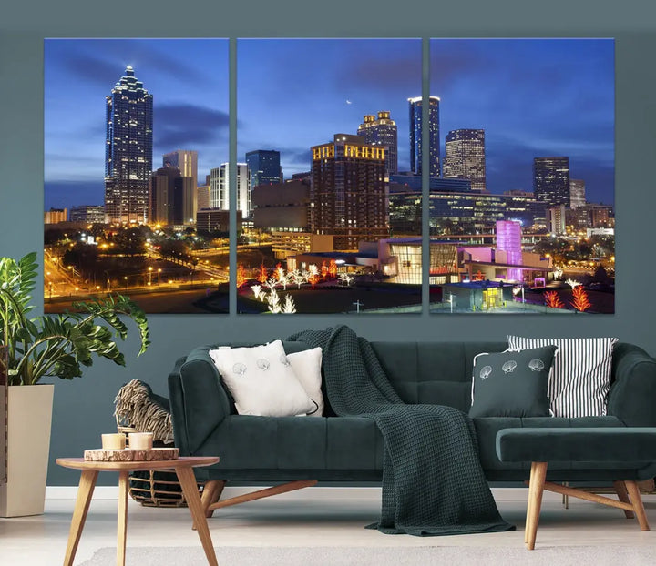 Atlanta City Night Skyline Extra Large Atlanta Cityscape Wall Art Canvas Print