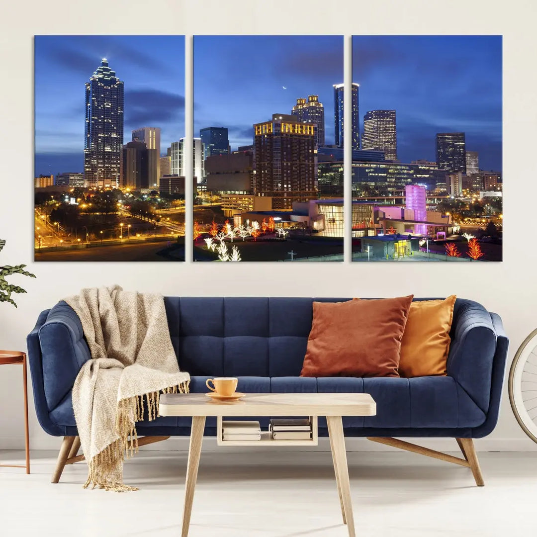 Atlanta City Night Skyline Extra Large Atlanta Cityscape Wall Art Canvas Print