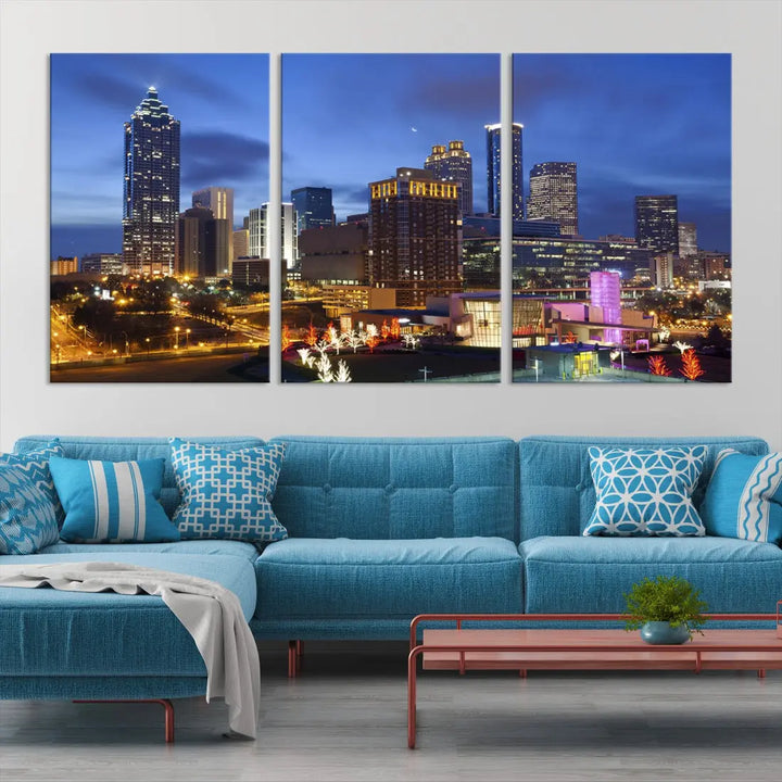 Atlanta City Night Skyline Extra Large Atlanta Cityscape Wall Art Canvas Print