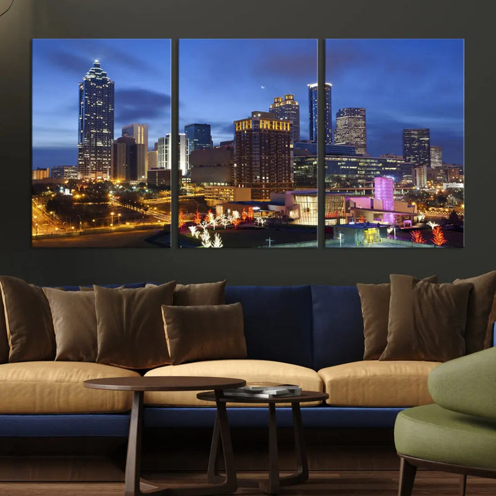 Atlanta City Night Skyline Extra Large Atlanta Cityscape Wall Art Canvas Print