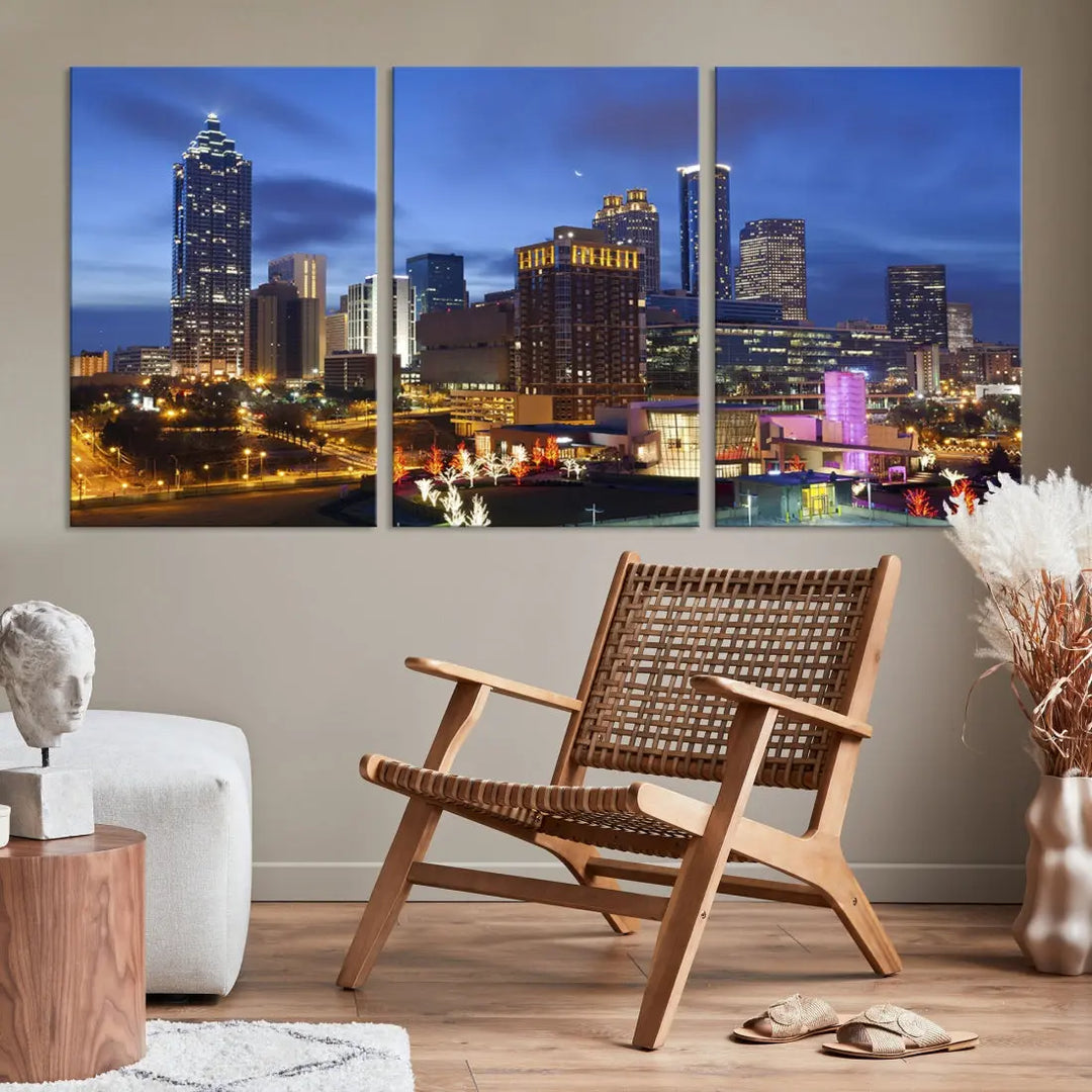 Atlanta City Night Skyline Extra Large Atlanta Cityscape Wall Art Canvas Print