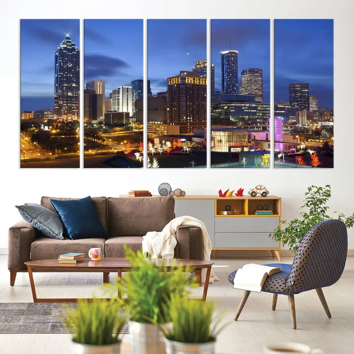 Atlanta City Night Skyline Extra Large Atlanta Cityscape Wall Art Canvas Print