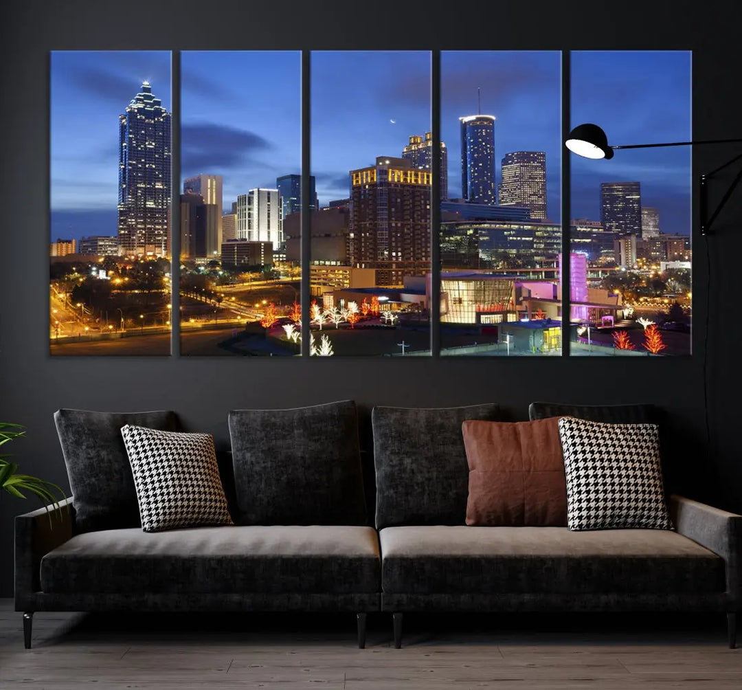 Atlanta City Night Skyline Extra Large Atlanta Cityscape Wall Art Canvas Print