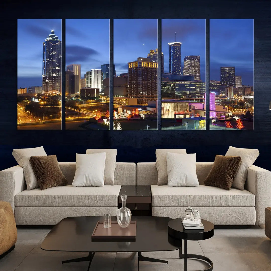 Atlanta City Night Skyline Extra Large Atlanta Cityscape Wall Art Canvas Print