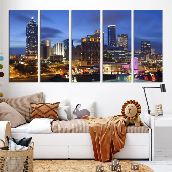 Atlanta City Night Skyline Extra Large Atlanta Cityscape Wall Art Canvas Print