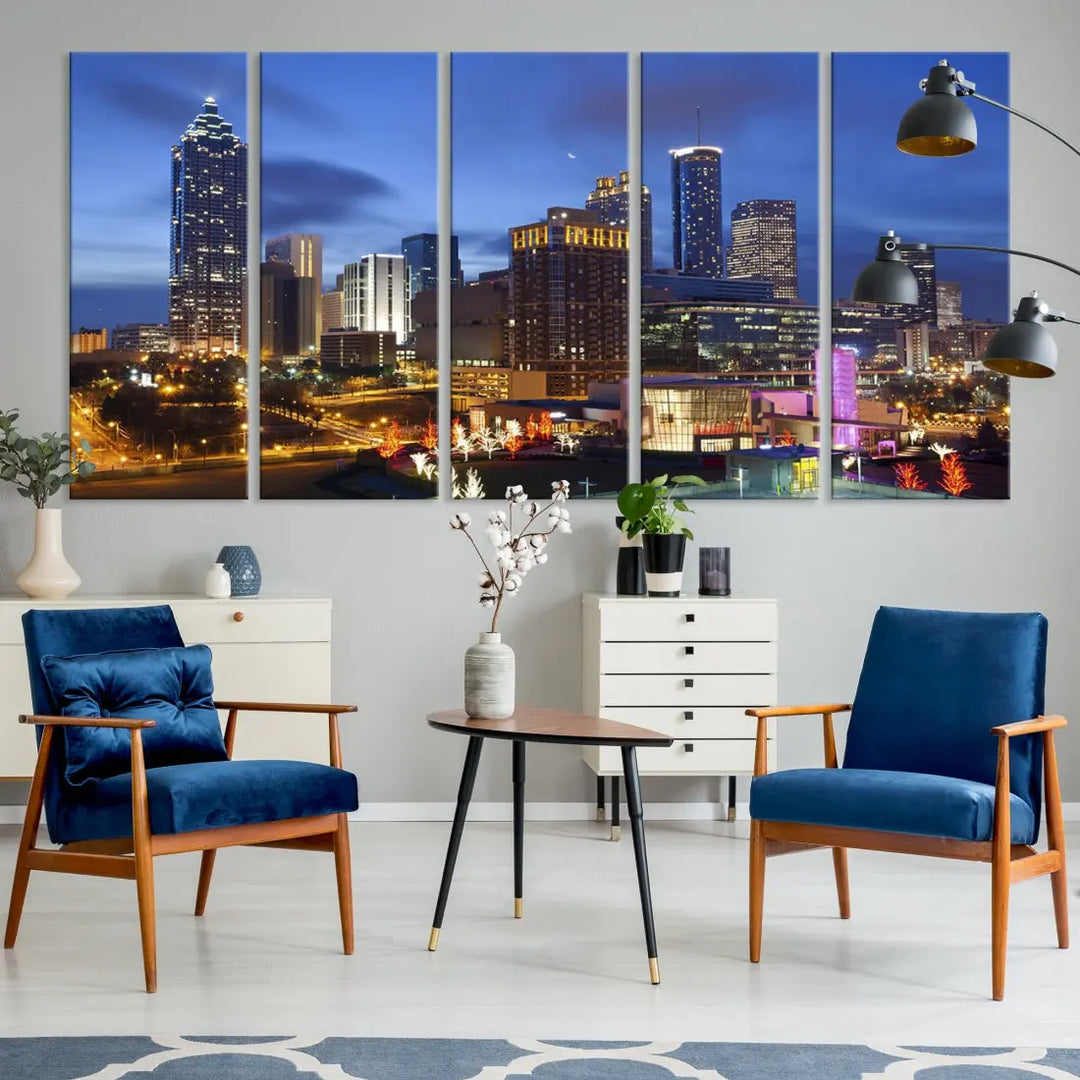 Atlanta City Night Skyline Extra Large Atlanta Cityscape Wall Art Canvas Print