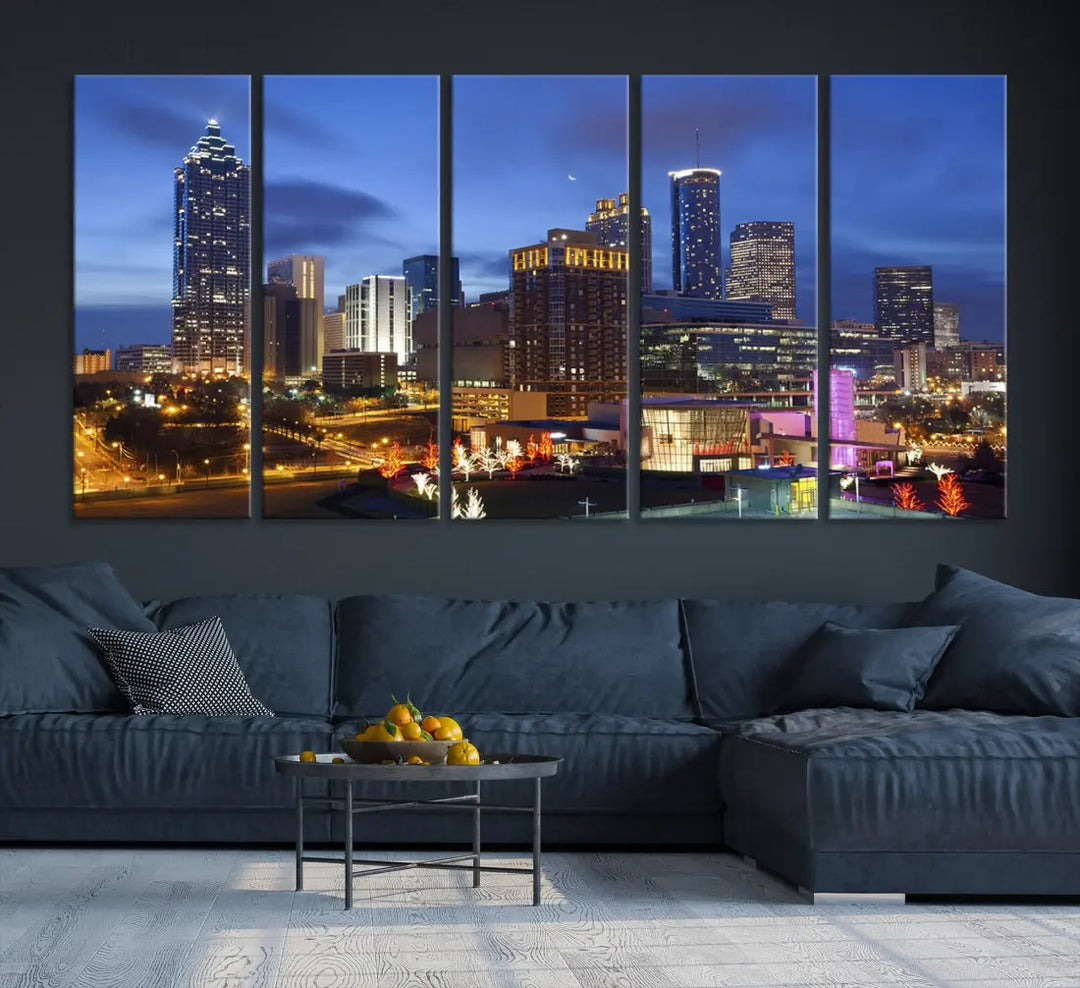 Atlanta City Night Skyline Extra Large Atlanta Cityscape Wall Art Canvas Print