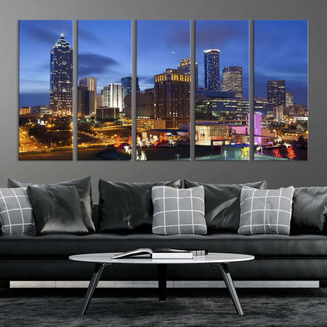 Atlanta City Night Skyline Extra Large Atlanta Cityscape Wall Art Canvas Print