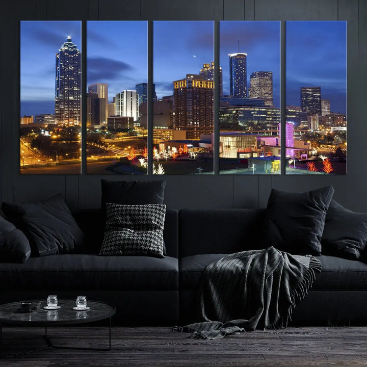 Atlanta City Night Skyline Extra Large Atlanta Cityscape Wall Art Canvas Print