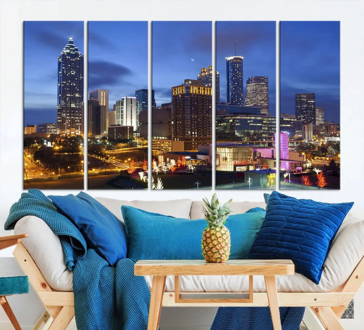 Atlanta City Night Skyline Extra Large Atlanta Cityscape Wall Art Canvas Print