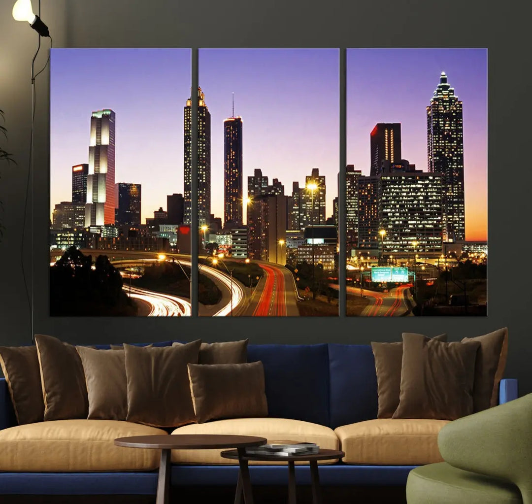 Atlanta City Purple Sunset Skyline Wall Art Cityscape Canvas Print