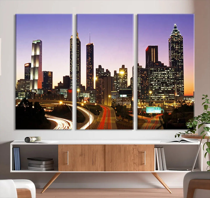 Atlanta City Purple Sunset Skyline Wall Art Cityscape Canvas Print