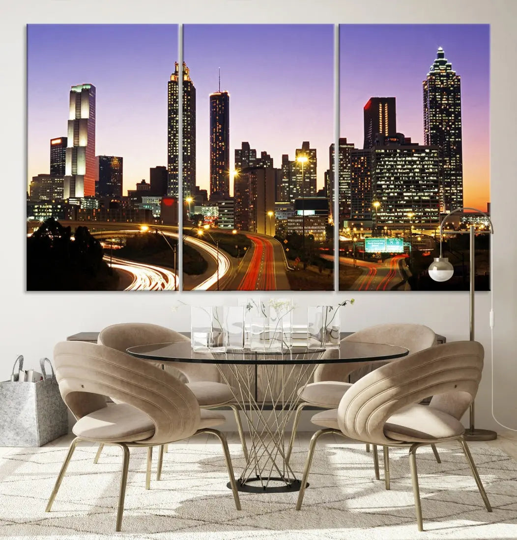 Atlanta City Purple Sunset Skyline Wall Art Cityscape Canvas Print