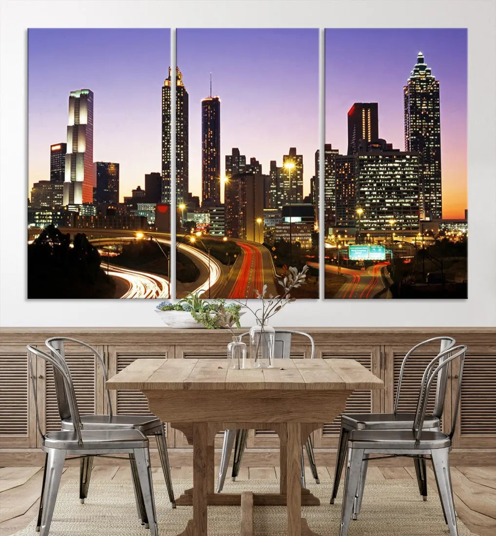 Atlanta City Purple Sunset Skyline Wall Art Cityscape Canvas Print