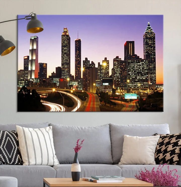 Atlanta City Purple Sunset Skyline Wall Art Cityscape Canvas Print